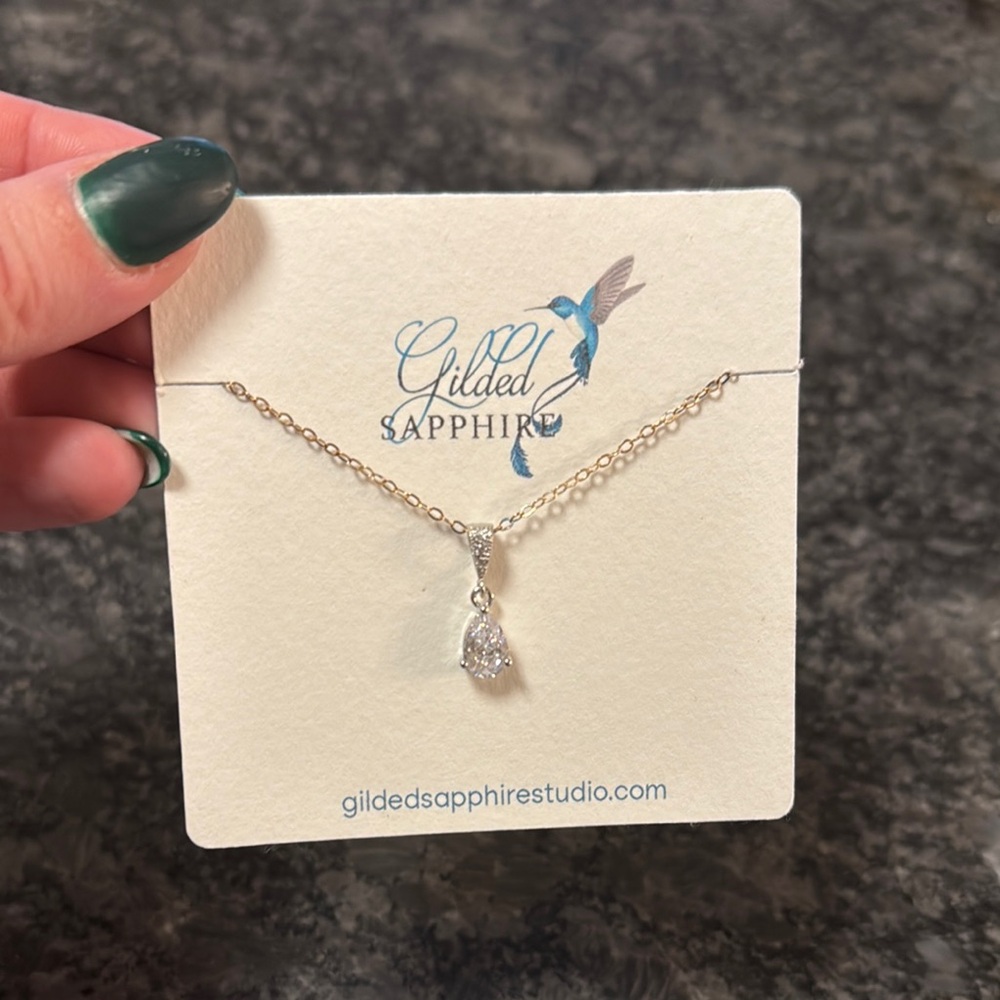 Silver Necklace with Teardrop Pendant